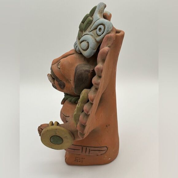 Mexican Autinah Reproduction 10” Mayan Man Incense Pen Holder Pottery MARKED - Picture 8 of 11